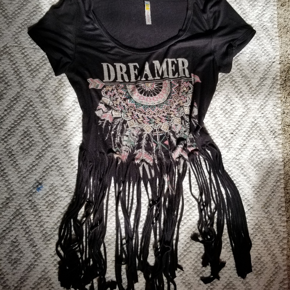 Ocasion Black Boho Fringe Dreamer Top